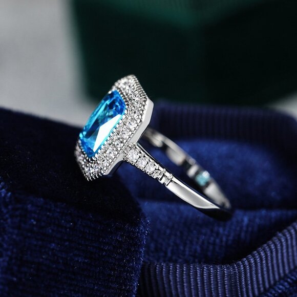 ❤Noble Retro Carved Pure Blue Zircon Silver Vintage Rings for Women, MARR9167 - Picture 3 of 5
